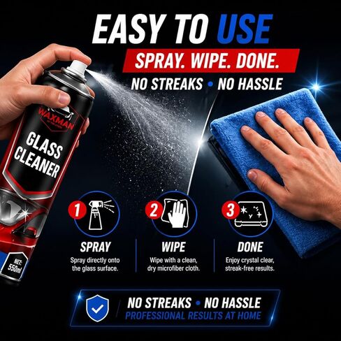 Car Glass Cleaner Foam - Streak-Free Windshield Cleaner Spray - Safe for Tinted Windows - Fast Drying No Drip Formula for Crystal Clear Visibility - 18.6 oz in Saudi Arabia