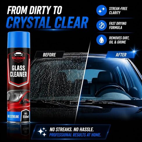 Car Glass Cleaner Foam - Streak-Free Windshield Cleaner Spray - Safe for Tinted Windows - Fast Drying No Drip Formula for Crystal Clear Visibility - 18.6 oz in Saudi Arabia