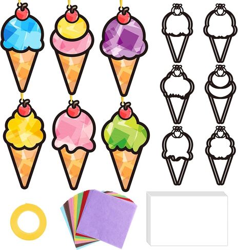 qyeahkj 36 مجموعة الصيف مخروط الآيس كريم suncatchers الحرف اليدوية للأطفال DIY الحلوى الحلو نافذة المناديل الورقية الحرف الصيف شنقا ديكور للفصل الدراسي النشاط المنزلي مشروع فني حفلة عيد ميلاد لصالح الهدايا in Kuwait