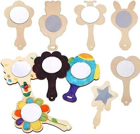 Voittozege 27pcs Creative DIY Wooden Mirror Mini Wooden Craft Painting Princess Unfinished Mirror for DIY Handmade Craft Party Decorations in Kuwait
