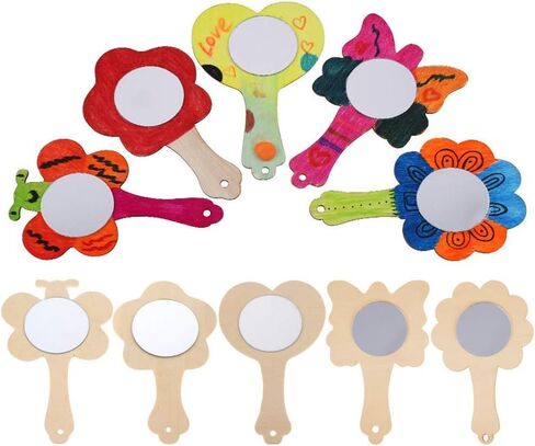Voittozege 27pcs Creative DIY Wooden Mirror Mini Wooden Craft Painting Princess Unfinished Mirror for DIY Handmade Craft Party Decorations in Kuwait