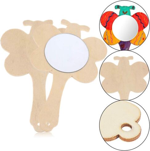Voittozege 27pcs Creative DIY Wooden Mirror Mini Wooden Craft Painting Princess Unfinished Mirror for DIY Handmade Craft Party Decorations in Kuwait