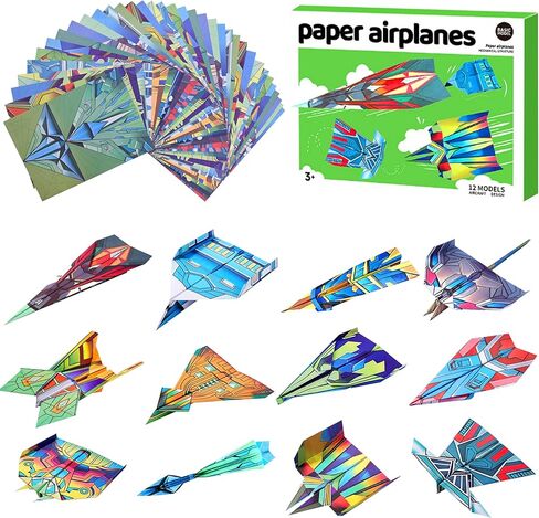 SELVERITH 36 Sheets Paper Airplane Origami Kit for Kids Ages 8-12, 12 Distinct Designs, Double Sided Colored Origami Airplane Book with Video Tutorials, Educational Crafts Gifts for Teens Kids in Saudi Arabia