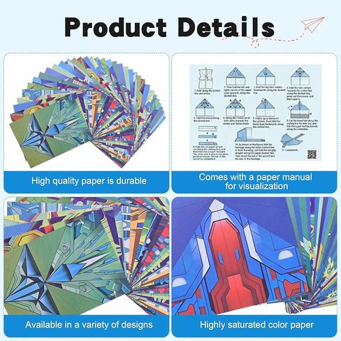 SELVERITH 36 Sheets Paper Airplane Origami Kit for Kids Ages 8-12, 12 Distinct Designs, Double Sided Colored Origami Airplane Book with Video Tutorials, Educational Crafts Gifts for Teens Kids in Saudi Arabia