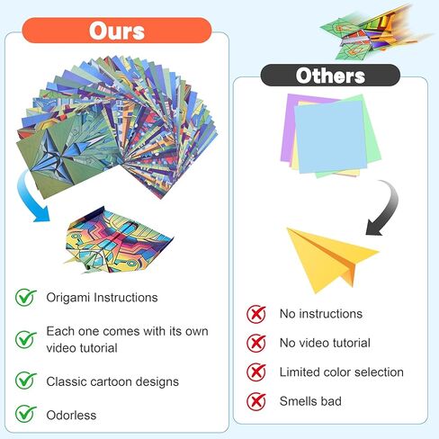 SELVERITH 36 Sheets Paper Airplane Origami Kit for Kids Ages 8-12, 12 Distinct Designs, Double Sided Colored Origami Airplane Book with Video Tutorials, Educational Crafts Gifts for Teens Kids in Saudi Arabia