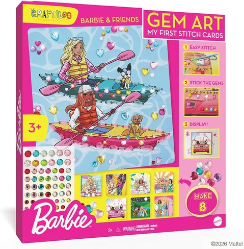 Barbie® Gem Art Kit for Kids Ages 4-8 - 8 Stitch Cards with Gem Stickers and Satin Ribbons | Diamond Art Sticker Craft, Barbie Arts and Crafts Gift for Girls in Saudi Arabia
