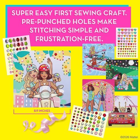 Barbie® Gem Art Kit for Kids Ages 4-8 - 8 Stitch Cards with Gem Stickers and Satin Ribbons | Diamond Art Sticker Craft, Barbie Arts and Crafts Gift for Girls in Saudi Arabia