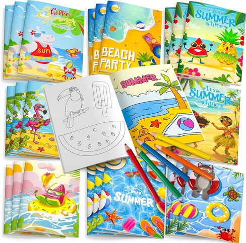 Fruitful Jewelry Hawaii Coloring Books, 16pcs Summer Pool Coloring Books and 12pcs Summer Party Decorations Pencils, Summer Beach Coloring Books for Luau Party Favors Fillers Pool Party Decorations in Saudi Arabia