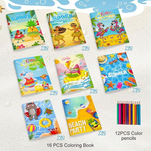 Fruitful Jewelry Hawaii Coloring Books, 16pcs Summer Pool Coloring Books and 12pcs Summer Party Decorations Pencils, Summer Beach Coloring Books for Luau Party Favors Fillers Pool Party Decorations in Saudi Arabia