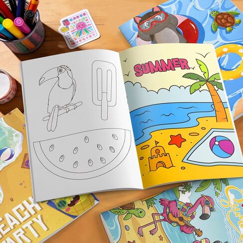 Fruitful Jewelry Hawaii Coloring Books, 16pcs Summer Pool Coloring Books and 12pcs Summer Party Decorations Pencils, Summer Beach Coloring Books for Luau Party Favors Fillers Pool Party Decorations in Saudi Arabia