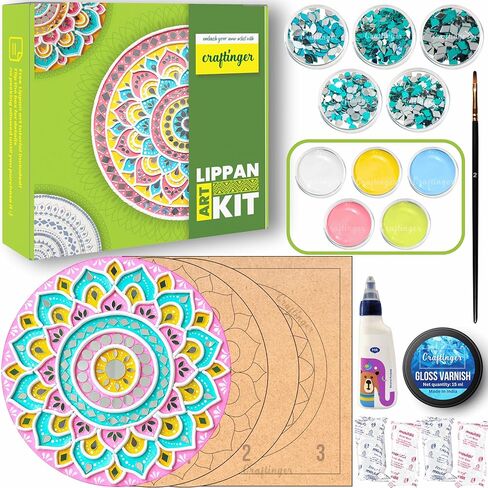 مجموعة فنية Craftinger Pro Lippan مقاس 8 بوصة للديكور المنزلي بأشكال MDF محددة مسبقًا وألوان أكريليك ومرايا، متعددة الألوان in Kuwait