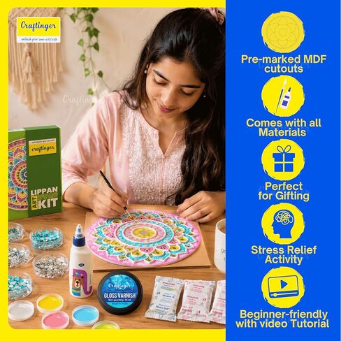 مجموعة فنية Craftinger Pro Lippan مقاس 8 بوصة للديكور المنزلي بأشكال MDF محددة مسبقًا وألوان أكريليك ومرايا، متعددة الألوان in Kuwait