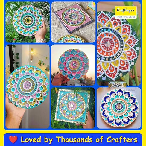 مجموعة فنية Craftinger Pro Lippan مقاس 8 بوصة للديكور المنزلي بأشكال MDF محددة مسبقًا وألوان أكريليك ومرايا، متعددة الألوان in Kuwait