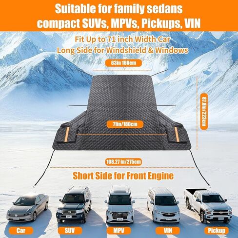Windshield Cover for Ice and Snow, Heavy Duty 600D Oxford Fabric, Prevent Rainwater, Sunscreen, Snow Prevention, 6* Straps, 2*Rear View Mirror Sleeve, Extra Large Size for Car, SUV, Mpv and Sedans in Saudi Arabia