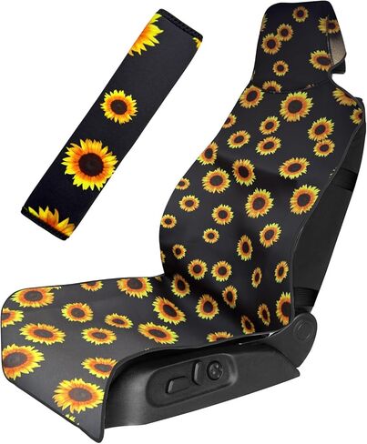 Universal Cloth Car Seat Covers Full Set with Buckle Fastening, Water-Resistant Fabric Auto Interior Protector – Fits Most Cars, SUVs, Trucks (Sunflower) in Saudi Arabia