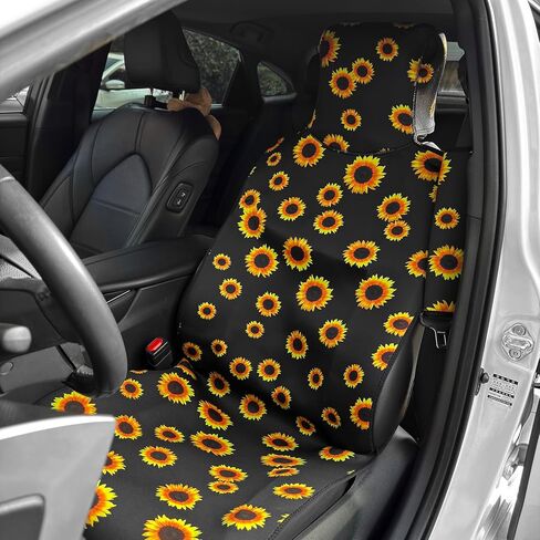Universal Cloth Car Seat Covers Full Set with Buckle Fastening, Water-Resistant Fabric Auto Interior Protector – Fits Most Cars, SUVs, Trucks (Sunflower) in Saudi Arabia