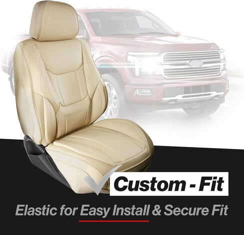 أغطية مقاعد السيارة المخصصة من Coverland متوافقة مع Ford Explorer Sport Trac 2007-2010 - غطاء مقعد مصنوع من الجلد الفاخر غير قابل للانزلاق ومقاوم للماء وغطاء مقعد داخلي مناسب [مجموعة كاملة باللون البيج] in Kuwait