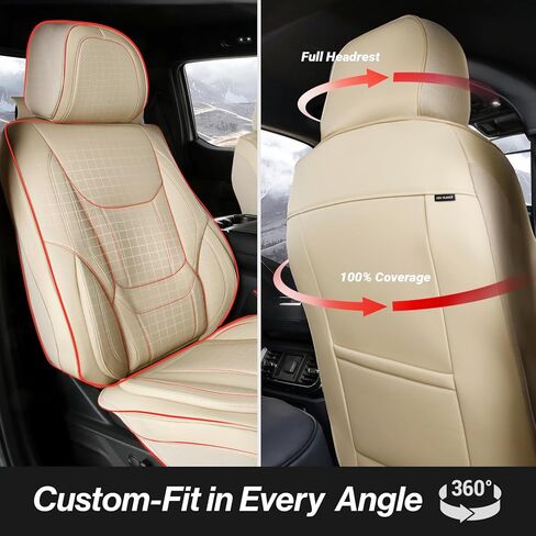 أغطية مقاعد السيارة المخصصة من Coverland متوافقة مع Ford Explorer Sport Trac 2007-2010 - غطاء مقعد مصنوع من الجلد الفاخر غير قابل للانزلاق ومقاوم للماء وغطاء مقعد داخلي مناسب [مجموعة كاملة باللون البيج] in Kuwait