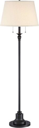 360 Lighting Spenser Traditional Floor Lamp Standing Exquisite 58" Tall Oiled Bronze Brown Metal Thin Column Off-White Linen Fabric Empire Shade for Living Room Reading House Bedroom Home in Saudi Arabia