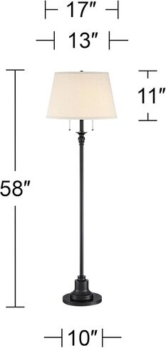 360 Lighting Spenser Traditional Floor Lamp Standing Exquisite 58" Tall Oiled Bronze Brown Metal Thin Column Off-White Linen Fabric Empire Shade for Living Room Reading House Bedroom Home in Saudi Arabia