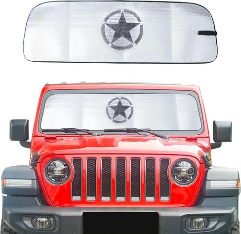 مظلة الشمس للزجاج الأمامي متوافقة مع 2018-2023 Jeep Wrangler JL 4XE Gladiator JT Accessories قابلة للطي للزجاج الأمامي مظلة أمامية للنافذة الأمامية للأشعة فوق البنفسجية وظلال تعتيم وغطاء واقي من الشمس، نجمة in Kuwait