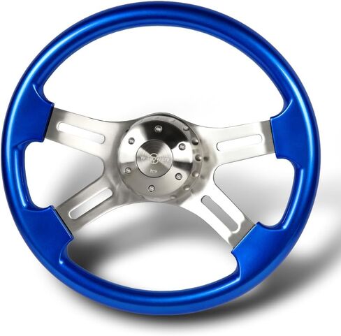 STAY-TUNED, W-Power Universal 406MM (16 inch) 5-Bolts 4 Spokes 2" Depth Aluminum Steering Wheel with Car Horn Button, Interior Replacement Trim Parts (Chrome Spoke White Wood) in Kuwait