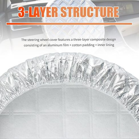 Car Steering Wheel Cover Sun Shade,3-Layer Aluminum Film Car Wheel Cover Protects Against Sun Damage,Universal Sterring Wheels Covers Cars Accessories for Cars,SUVs in Kuwait