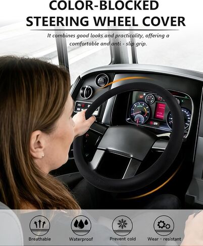 Heavy Duty 17.5-18 Inch Steering Wheel Cover - Fits Freightliner/Kenworth/Peterbilt & More Semi Trucks - Anti-Slip Wear Resistant (Black) in Saudi Arabia