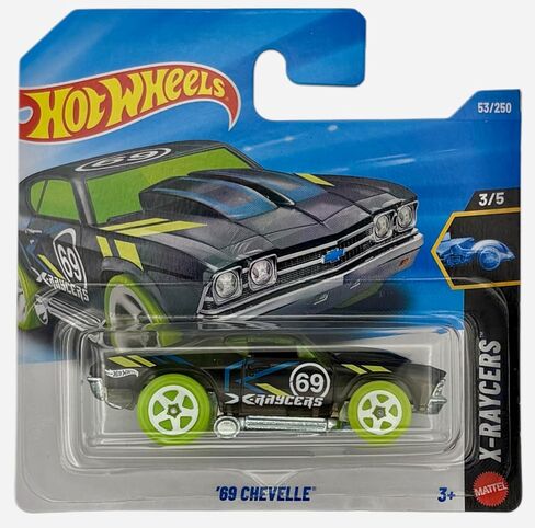 Hot Wheels - '69 Chevelle - JJJ23 - X-Raycers 3/5 - بطاقة قصيرة - تصميم سباق أسود/أخضر نيون - نموذج مرخص رسميًا - Mattel 2026 (53/250) - 1:64 in Kuwait
