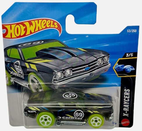 Hot Wheels - '69 Chevelle - JJJ23 - X-Raycers 3/5 - بطاقة قصيرة - تصميم سباق أسود/أخضر نيون - نموذج مرخص رسميًا - Mattel 2026 (53/250) - 1:64 in Kuwait