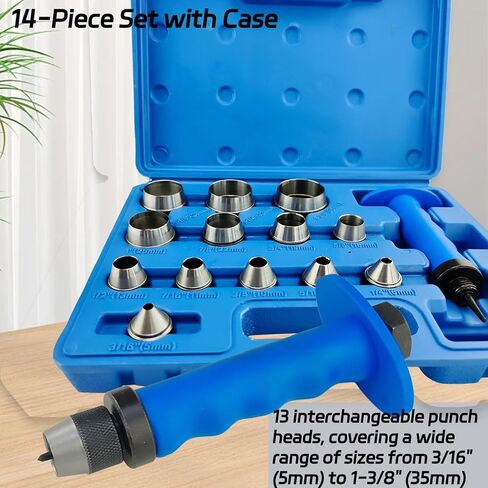 14Pcs 14 in 1 Gasket Hollow Punch Kit, 14Pcs Hollow Leather Hole Punch Set 3/16" to 1-3/8"(5mm-35mm) Sizes with Storage Case for Plastic, Rubber, Leather Crafting in Saudi Arabia