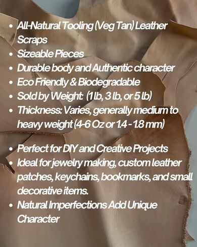 Tooling Leather for DIY Projects, Leatherworking, and Sewing - Premium Natural Veg Tan Leather for Crafting & Workshops - Leather Scraps and Remnants: Sold by The Pound (1 LB) in Saudi Arabia