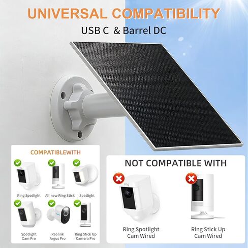 لوحة شمسية Morkianum 5W ETFE لكاميرا الأمان، شاحن شمسي خارجي DC 5V مع منفذ USB-C، موصل DC35*135 مم للحلقة، كابل IP65 مقاوم للماء بطول 6.56 قدم، دعامة قابلة للتعديل 360 درجة in Kuwait