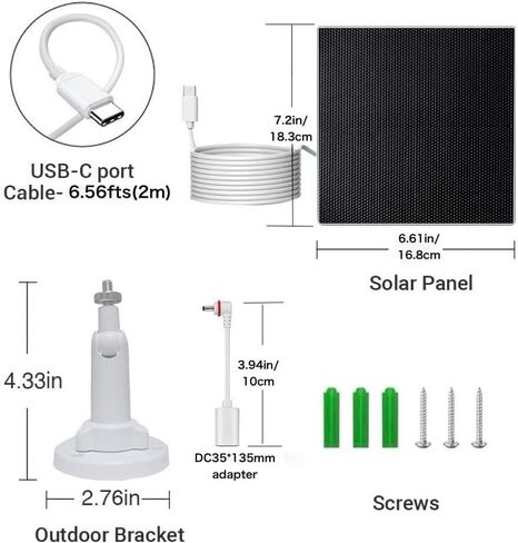 لوحة شمسية Morkianum 5W ETFE لكاميرا الأمان، شاحن شمسي خارجي DC 5V مع منفذ USB-C، موصل DC35*135 مم للحلقة، كابل IP65 مقاوم للماء بطول 6.56 قدم، دعامة قابلة للتعديل 360 درجة in Kuwait