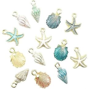 13 Pcs Starfish Conch Sea Shell Pendants Mixed Random DIY Charms Sea Necklace Pendant for Women Jewelry Creative Jewelry Making Handmade Nautical Ocean Shell Enamel Craft Charms Accessory in Saudi Arabia