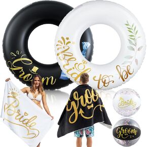 6 Pcs Wedding Pool Floats Kit, Bride & Groom Pool Floats, Beach Towel and Beach Ball, Large Bachelorette Floatie for Engagement Party Decorations, Bridal Shower, Wedding Decor in Saudi Arabia