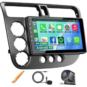 Android 13 Car Stereo for Honda Civic 2001-2005 4G RAM+64G ROM, 9 Inch IPS Touch Screen Car Radio with Wireless Carplay/Android Auto,GPS, WiFi, Bluetooth5.2, Support OBD2/DVR/DSP in Saudi Arabia