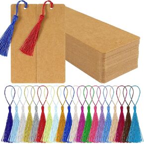 100 Pcs Paper Bookmarks Blank with 100 Pcs Colorful Tassels, Cardstock Book Marks Bulk, Bookmark for DIY Arts Crafts Projects Reading Books Tags Decorations White and Brown in Saudi Arabia