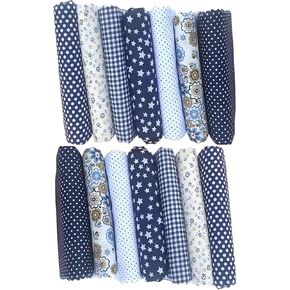 14Pcs 10" x 10" (25cm x 25cm) Top Cotton Craft Fabric Bundle Squares Patchwork DIY Sewing Scrapbooking Quilting Floral Dot Pattern Dark Blue Fabric in Kuwait