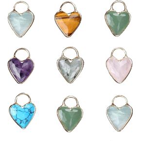 QSLLER 5pcs Natural Faceted Stone Crystal Pendant Heart Shape Aventurine Jades Charms for Jewelry Making DIY Crafts Earrings Necklace in Saudi Arabia