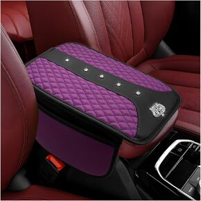 Bling Crown Car Center Console Cover, Crystal Leather Auto Armrest Box Cushion with 2 Storage Bags, Universal Crown Middle Console Cover Arm Rest Protector for Most Vehicles (Black) in Saudi Arabia