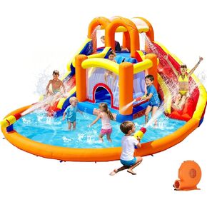 HuaKastro [Upgraded Version] Bounce House Water Slide Combo for Big Kids 8-12, Water Bounce House with Dual Long Slides & Big Splash Pool, Backyard Water Park for Kids 3-12 in Saudi Arabia
