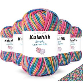 250g(5x50g) Acrylic Yarn for Crochet/Knitting, Colorful Gradient Yarn Thread, 5 Rolls Skeins, Perfect for Any Knitting Crochet and Crafts Mini Project in Kuwait