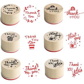 6Pcs Multi-Styles Wooden Stamp Thank You Stamps Set Round Rubber Thank-You Pattern Stamps for Scrapbooking Making Crafts DIY Cards in Saudi Arabia
