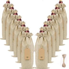 Islmlisa 12 Pack Burlap Wine Bags with Drawstring Tags & Ropes – Reusable Gift Bags for Bottles, Rustic Wedding Favors, Party Decor, Holiday Gifts, Fits 750ml Wine Bottles (Primary color) in Saudi Arabia