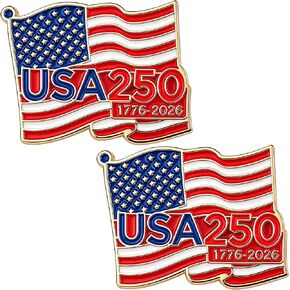 2 Pcs 250 Years America Flag Anniversary Pins for Men Women, 250th Anniversary Lapel Enamel Pin Patriot Independence Day Gift Jewelry in Kuwait
