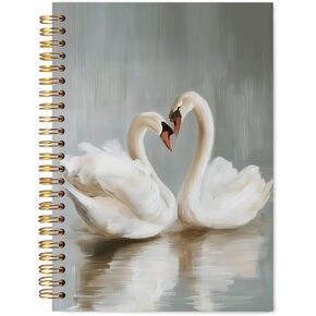 Vintage White Swan Bird Notebook for Work Note Taking, Swan Gifts Journal for Couple Women, Anniversary Wedding Gifts, Romantic Bird Hardcover Spiral Notebooks, 5.5x8.3 in in Saudi Arabia