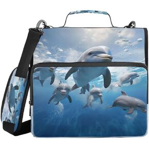 ALAZA Ocean Fish Dolphin Sky Zipper Binder 3 حلقات منظم مع سحاب وحزام كتف سعة كبيرة متعددة الجيوب للعمل في اللوازم المكتبية in Kuwait