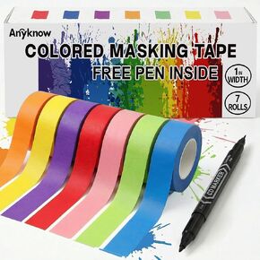 7 Rolls Thin Washi Tape with Pen - 0.74 Inch x 22 Yards Rainbow Masking Tape for Arts and Crafts, DIY Journaling, Scrapbooking - Removable Colored Tape for Artists & Kids, Residue Free in Saudi Arabia