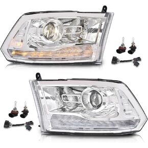 ALLGOOD LED Headlights Headlamps Assembly Left and Right Side Bar Plank Style Compatible with Dodge Ram 1500 2500 3500 2009-2012 Projector Headlight Clear Lens Chrome Housing Clear Reflector in Saudi Arabia